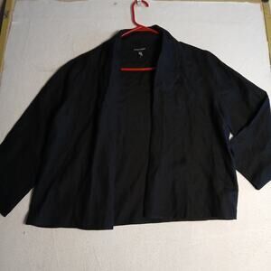 Eileen Fisher 100% Organic Linen Open Front Kimono Jacket Black Womens Size S